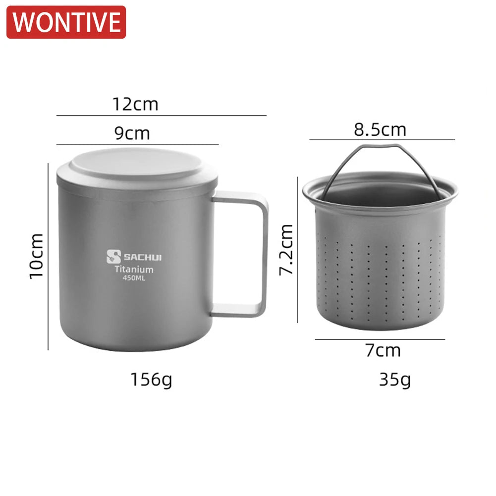 Portable 450ml Titanium Camping Mug Double Wall Coffee Tea Cup with Lid Filter Outdoor Beverage Tableware With lid Home